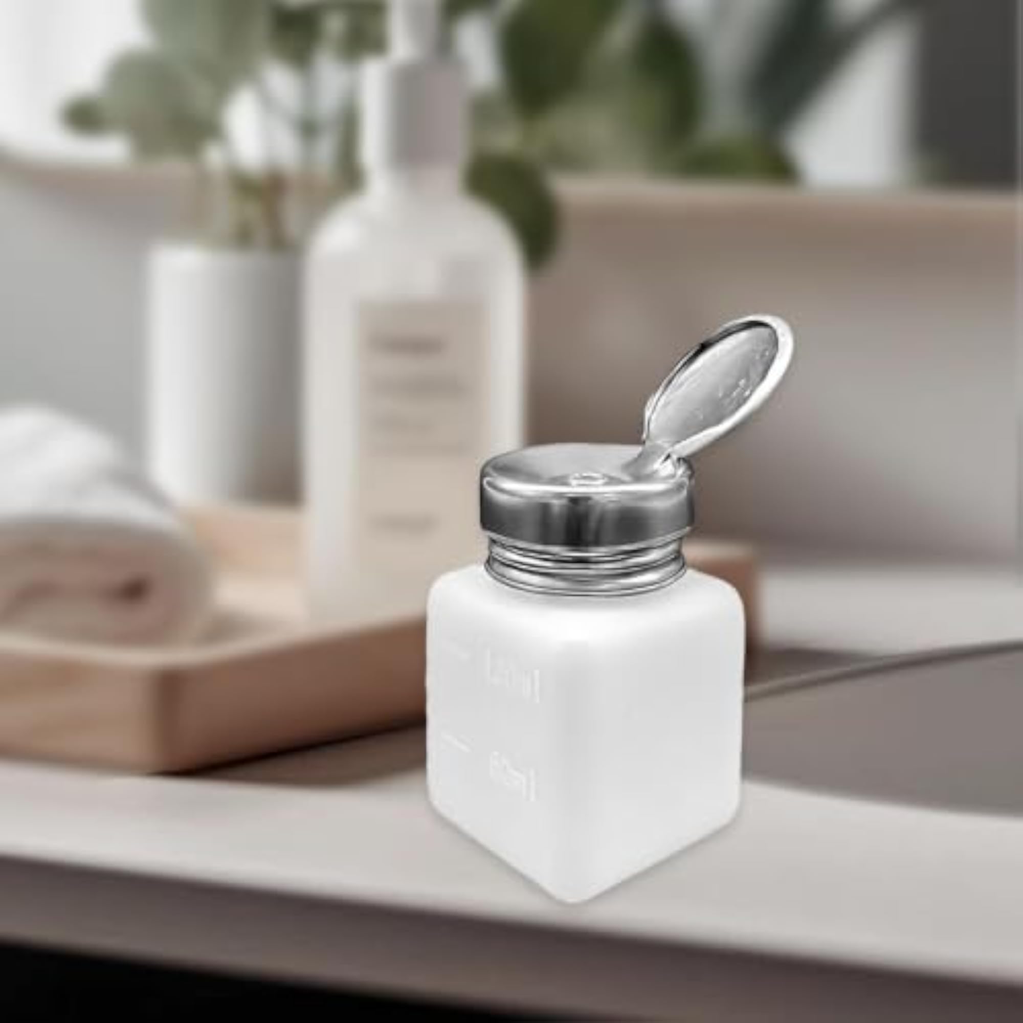6xPush Down Liquid Dispenser Premium Pump Bottle for Nail Polish Remover White 120 ml